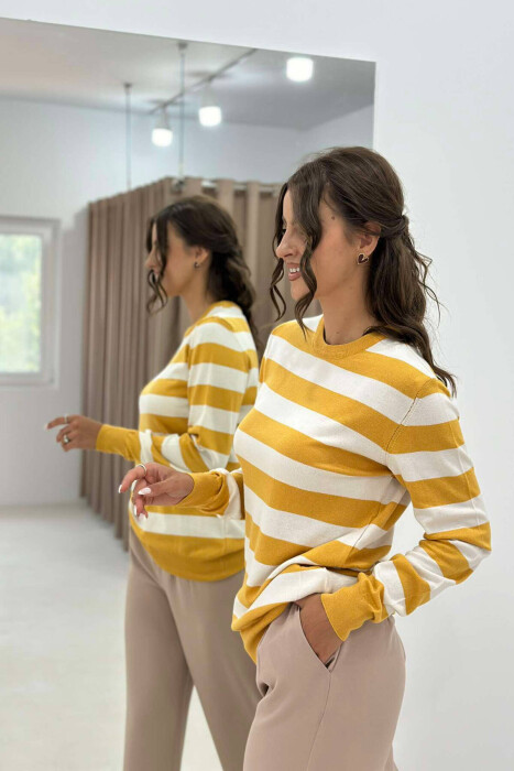 STRIPE ROUND NECK WOMEN SWEATSHIRT YELLOW/E VERDHE - 4