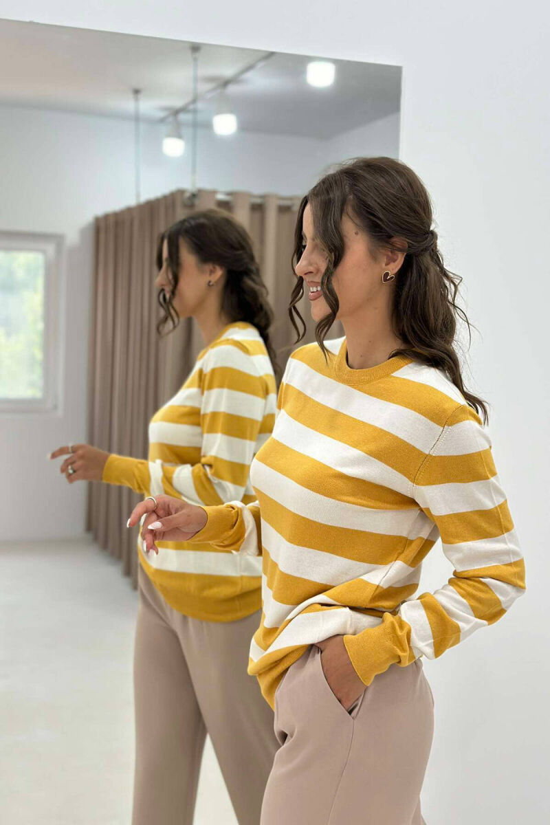 STRIPE ROUND NECK WOMEN SWEATSHIRT YELLOW/E VERDHE - 4