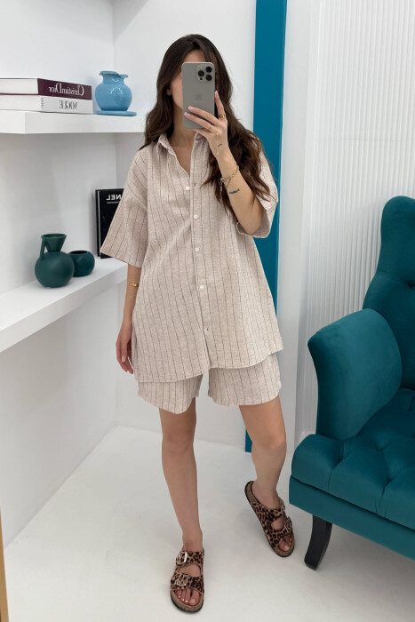 STRIPE SHIRT+SHORTS WOMEN SET BEIGE/BEZHE 