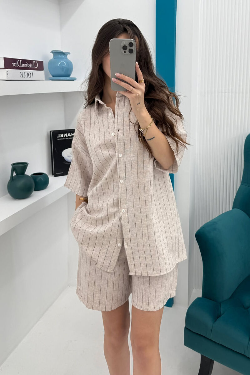 STRIPE SHIRT+SHORTS WOMEN SET BEIGE/BEZHE - 2