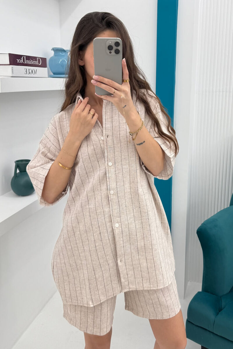 STRIPE SHIRT+SHORTS WOMEN SET BEIGE/BEZHE - 3