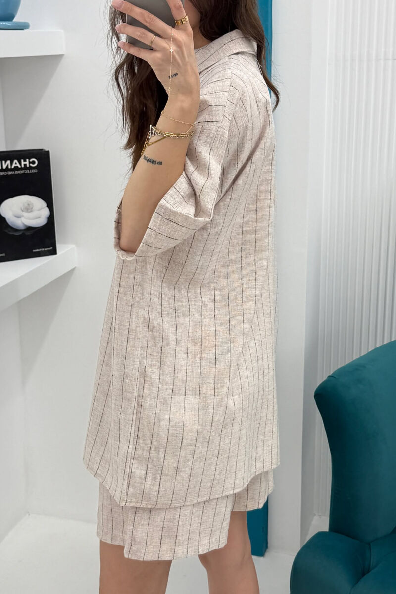 STRIPE SHIRT+SHORTS WOMEN SET BEIGE/BEZHE - 4