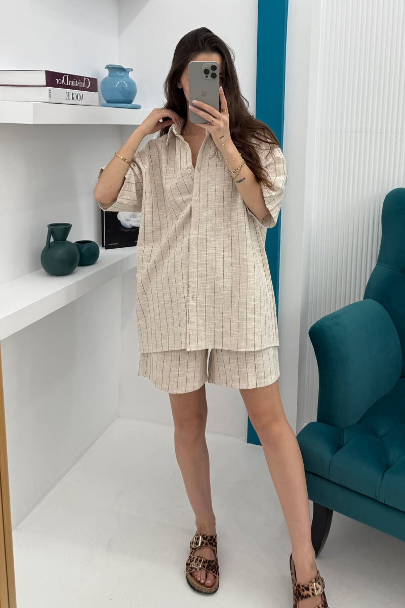 STRIPE SHIRT+SHORTS WOMEN SET DARK BEIGE/BEZHE ERRET - 1
