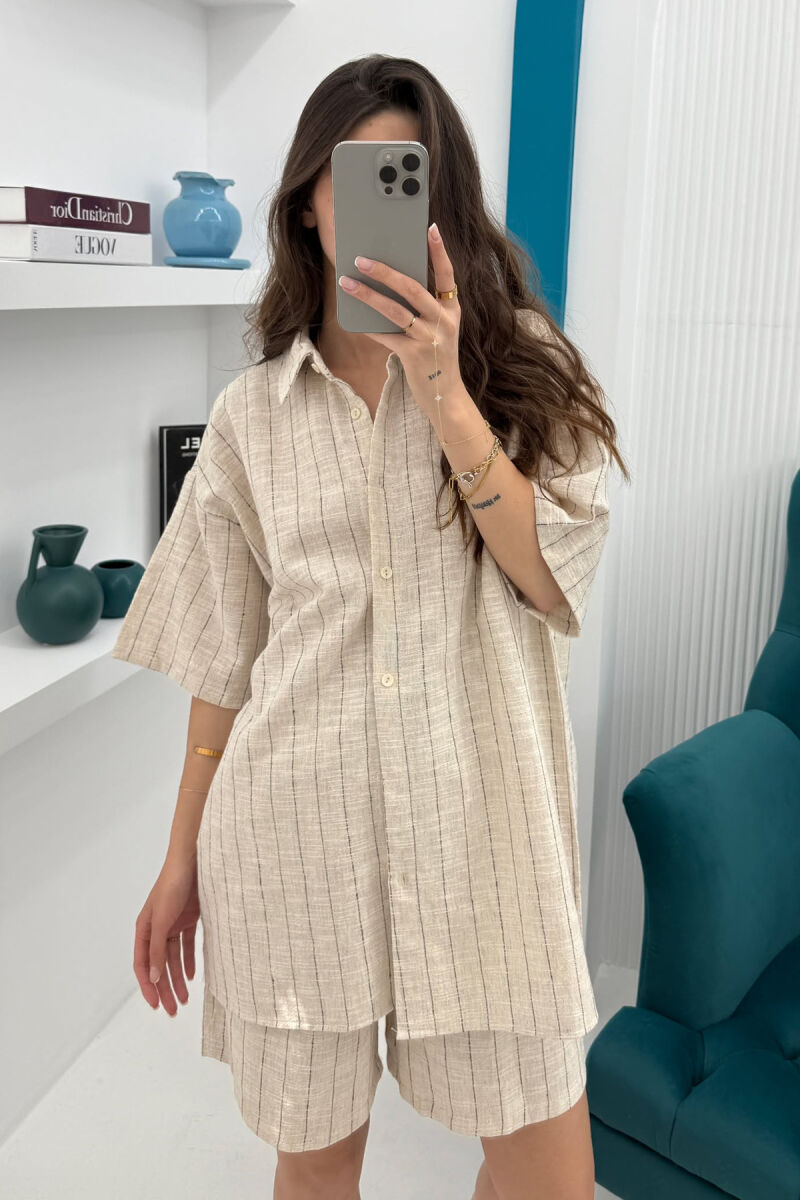 STRIPE SHIRT+SHORTS WOMEN SET DARK BEIGE/BEZHE ERRET - 2