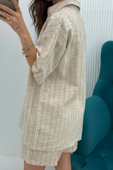 STRIPE SHIRT+SHORTS WOMEN SET DARK BEIGE/BEZHE ERRET - 3