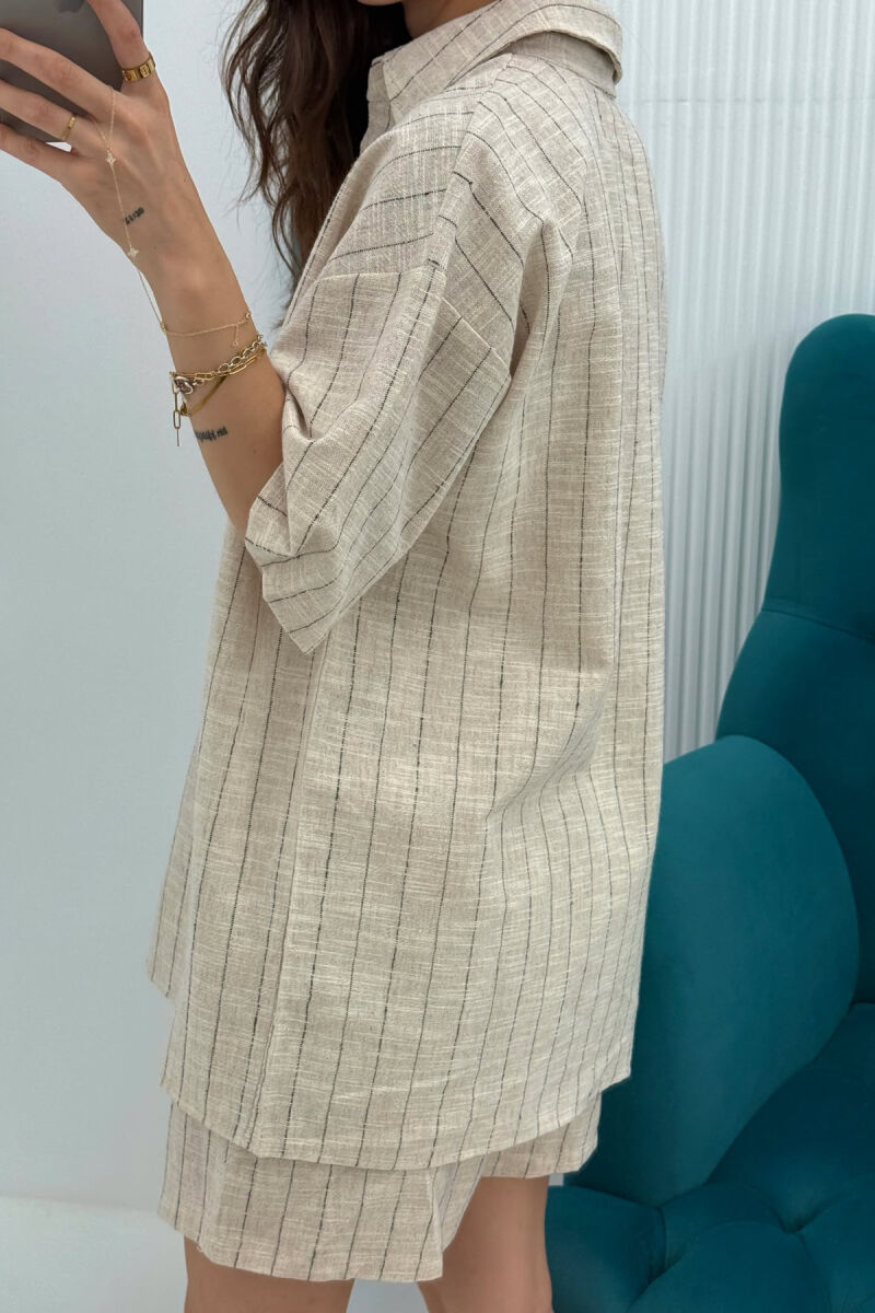 STRIPE SHIRT+SHORTS WOMEN SET DARK BEIGE/BEZHE ERRET - 3