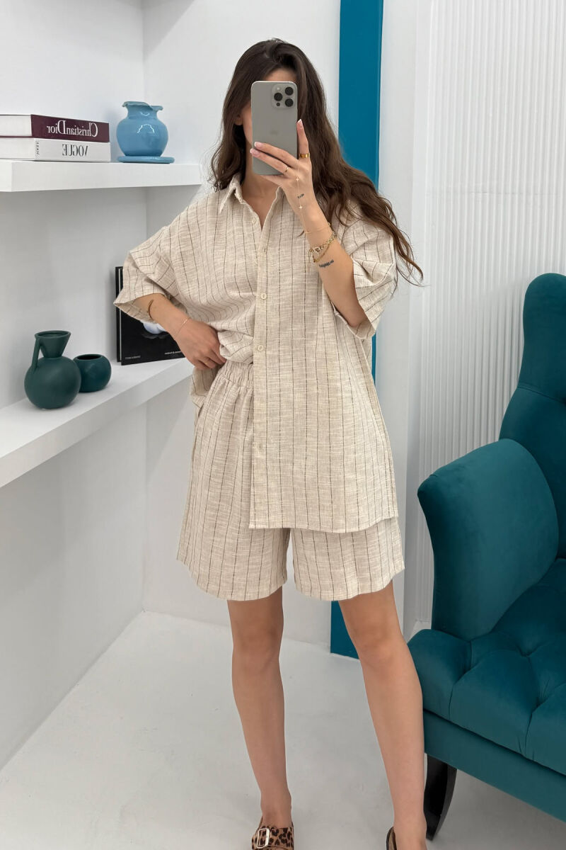STRIPE SHIRT+SHORTS WOMEN SET DARK BEIGE/BEZHE ERRET - 4
