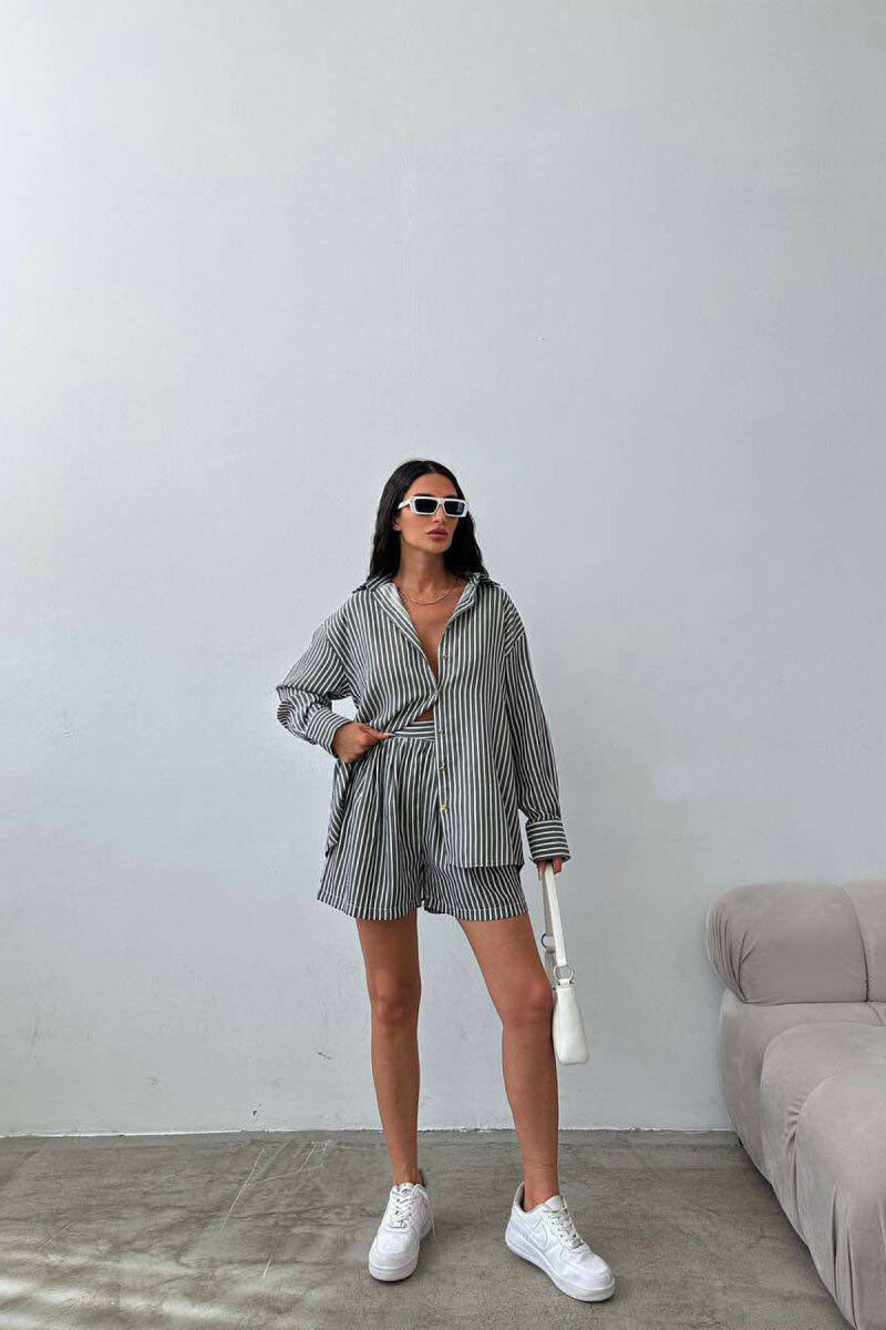 STRIPE SHORTS+SHIRT WOMEN SET GREY/GRI - 1
