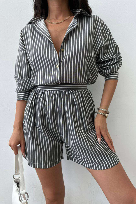 STRIPE SHORTS+SHIRT WOMEN SET GREY/GRI - 2