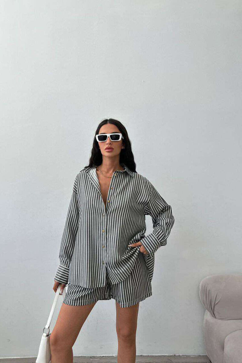 STRIPE SHORTS+SHIRT WOMEN SET GREY/GRI - 3