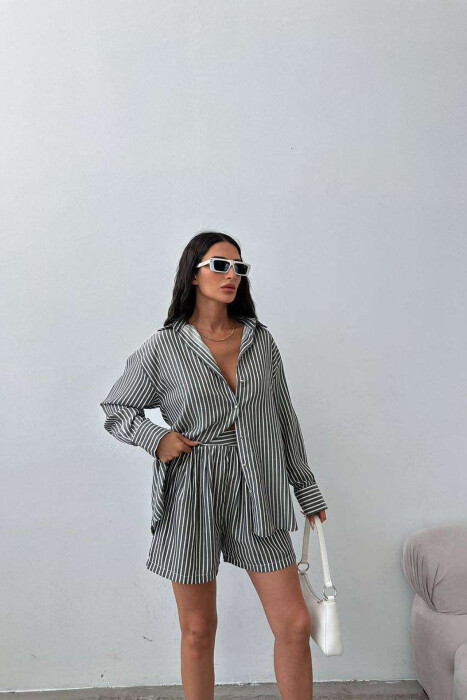 STRIPE SHORTS+SHIRT WOMEN SET GREY/GRI - 4