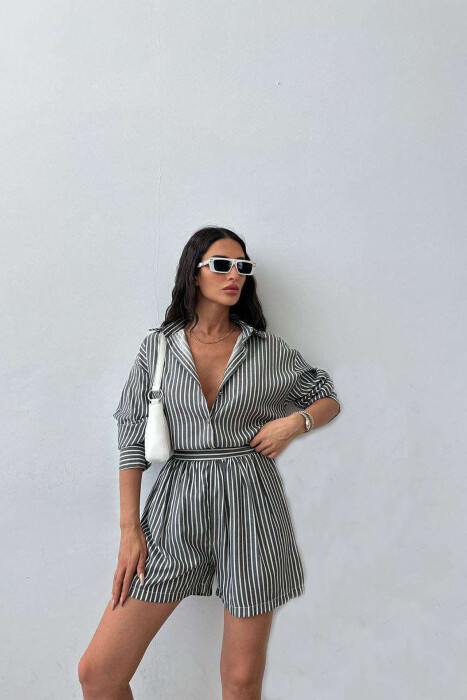 STRIPE SHORTS+SHIRT WOMEN SET GREY/GRI - 5