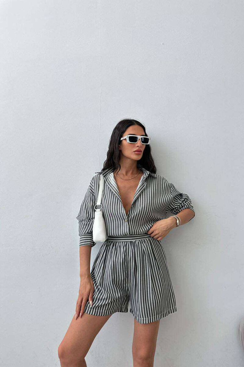 STRIPE SHORTS+SHIRT WOMEN SET GREY/GRI - 1