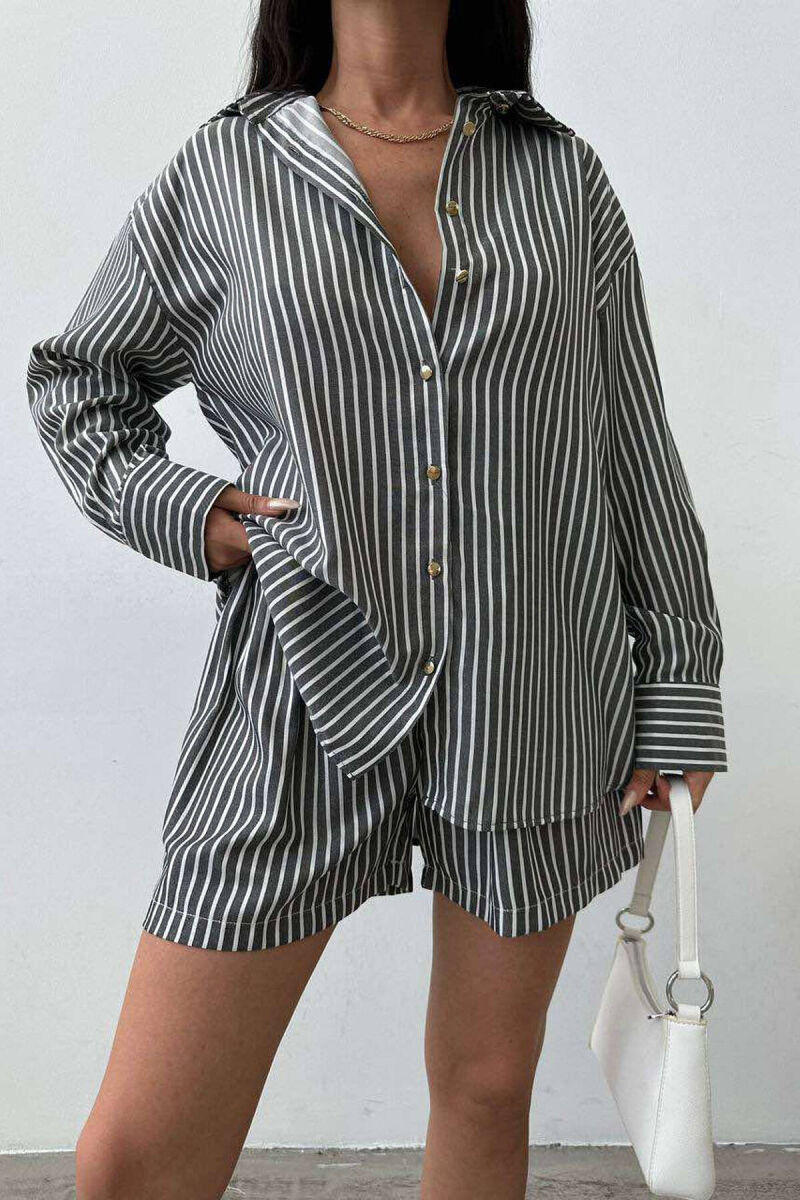 STRIPE SHORTS+SHIRT WOMEN SET GREY/GRI - 2