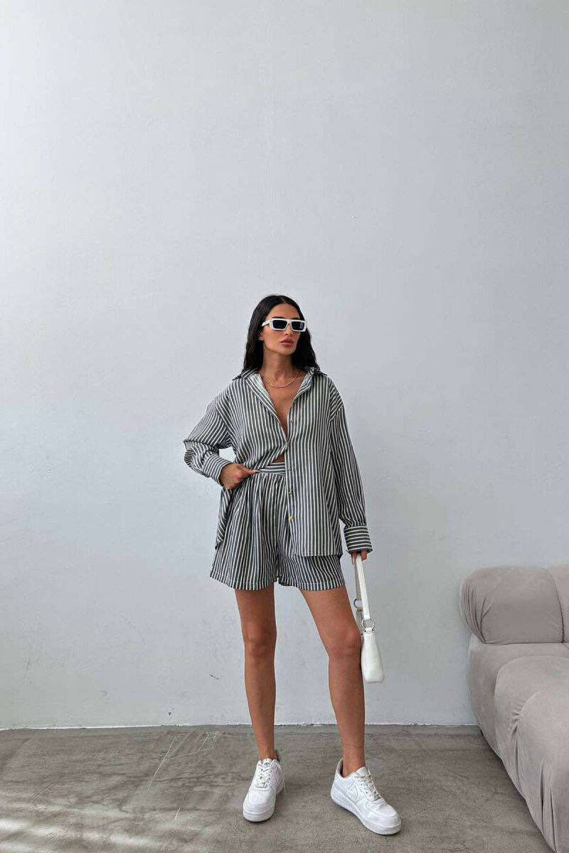 STRIPE SHORTS+SHIRT WOMEN SET GREY/GRI - 3