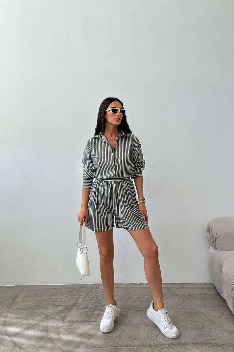 STRIPE SHORTS+SHIRT WOMEN SET GREY/GRI - 4