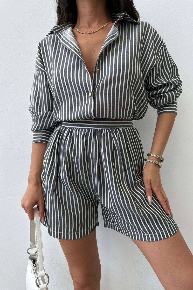 STRIPE SHORTS+SHIRT WOMEN SET GREY/GRI - 5