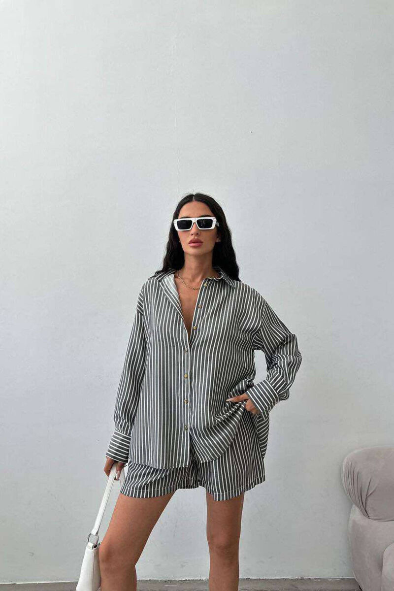 STRIPE SHORTS+SHIRT WOMEN SET GREY/GRI - 6