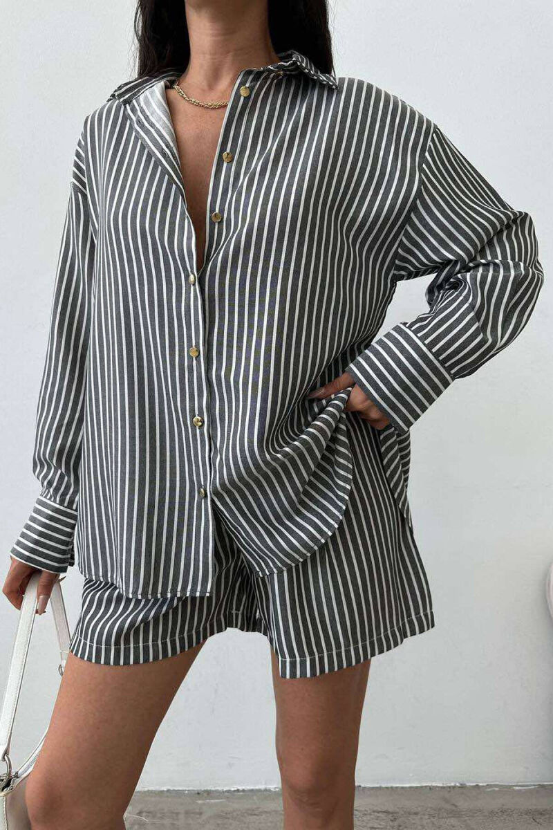 STRIPE SHORTS+SHIRT WOMEN SET GREY/GRI - 8