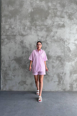 STRIPE SHORTS+SHIRT WOMEN SET PINK/ROZE 