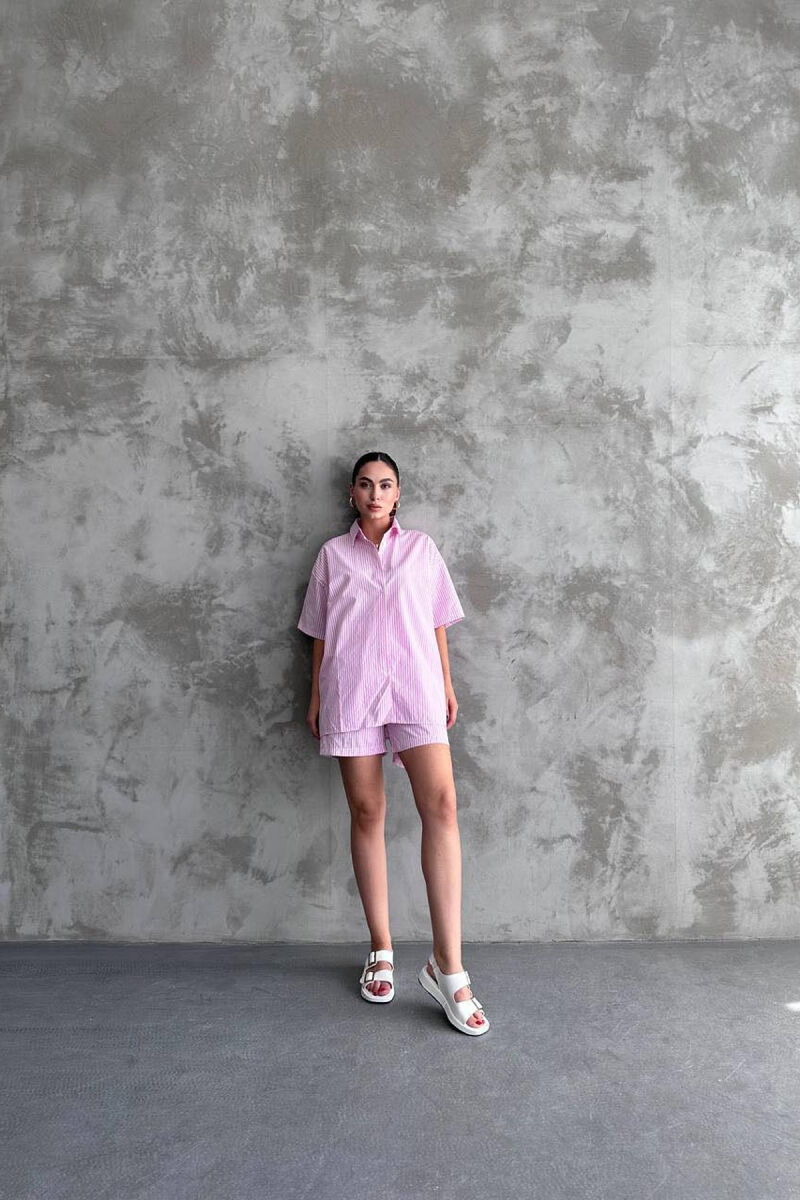 STRIPE SHORTS+SHIRT WOMEN SET PINK/ROZE - 3