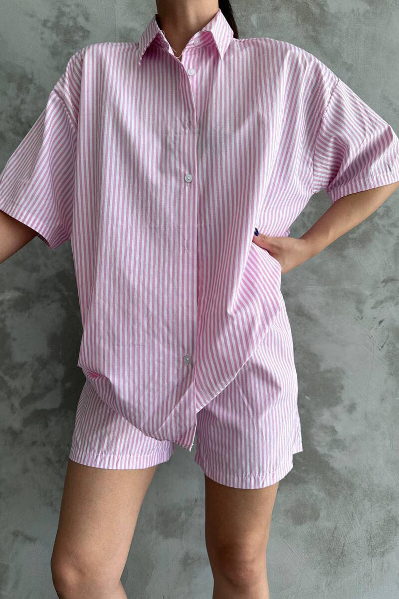 STRIPE SHORTS+SHIRT WOMEN SET PINK/ROZE - 4