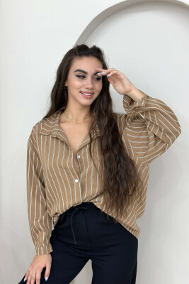 STRIPE SIMPLE WOMEN SHIRT BROWN/KAFE 