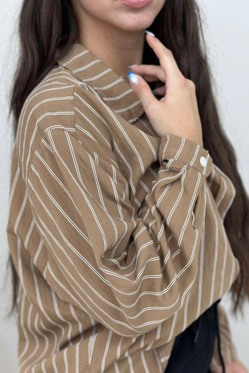 STRIPE SIMPLE WOMEN SHIRT BROWN/KAFE - 2