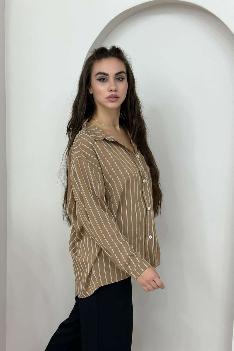 STRIPE SIMPLE WOMEN SHIRT BROWN/KAFE - 4