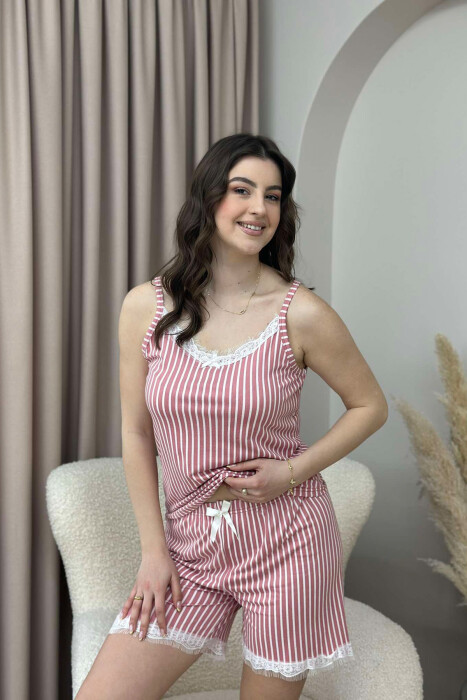 STRIPE TANK TOP+SHORTS WOMEN PYJAMAS POWDER/PUDER - KLAUDIO FASHION