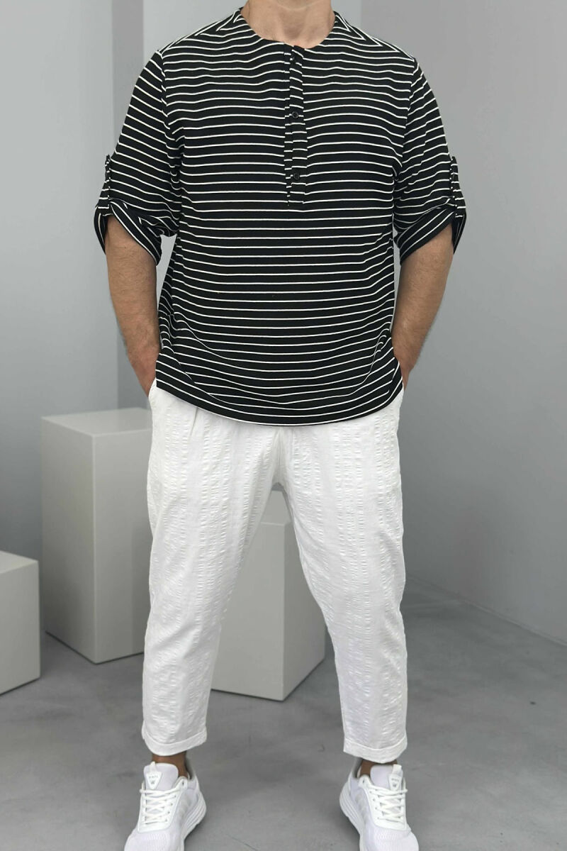 STRIPED BUTTONS MEN T-SHIRT BLACK-WHITE/ZEBA - 1