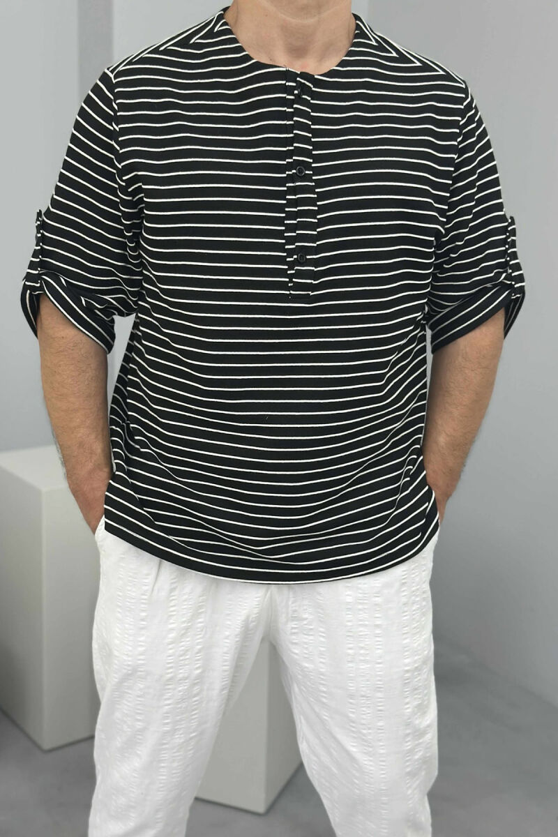 STRIPED BUTTONS MEN T-SHIRT BLACK-WHITE/ZEBA - 2