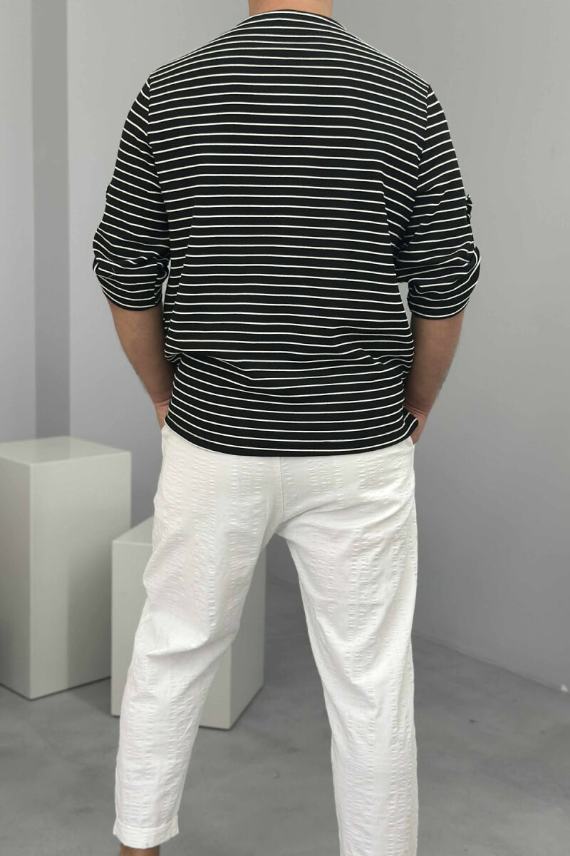 STRIPED BUTTONS MEN T-SHIRT BLACK-WHITE/ZEBA - 3