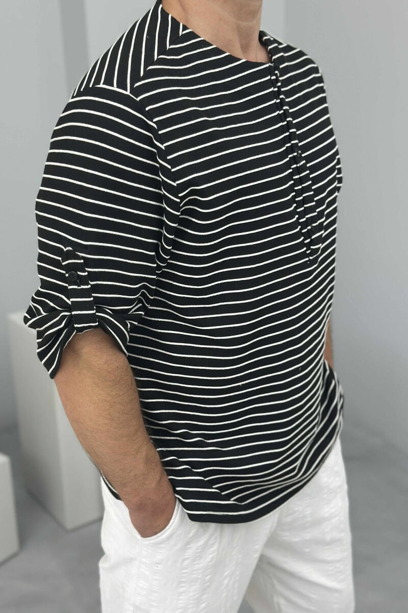 STRIPED BUTTONS MEN T-SHIRT BLACK-WHITE/ZEBA - 4