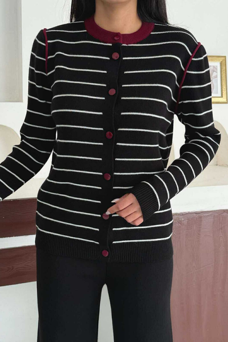 STRIPED CARDIGAN+TROUSERS SIMPLE WOMEN SET BLACK-BURGUNDY/ZEVI - 2