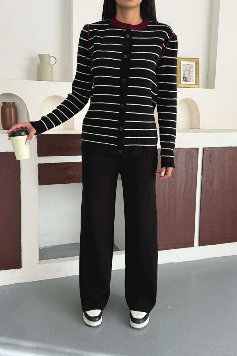 STRIPED CARDIGAN+TROUSERS SIMPLE WOMEN SET BLACK-BURGUNDY/ZEVI - 3