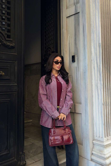 STRIPED DESIGN DETAIL WOMEN SHIRT BURGUNDY/VISHNJE - 1