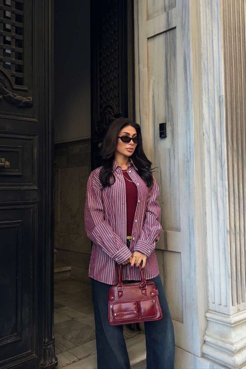 STRIPED DESIGN DETAIL WOMEN SHIRT BURGUNDY/VISHNJE - 1