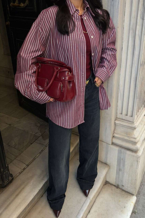STRIPED DESIGN DETAIL WOMEN SHIRT BURGUNDY/VISHNJE - 2