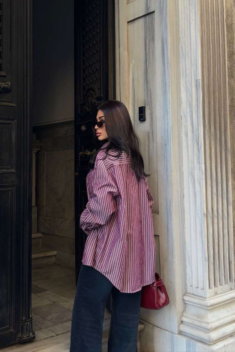 STRIPED DESIGN DETAIL WOMEN SHIRT BURGUNDY/VISHNJE - 4