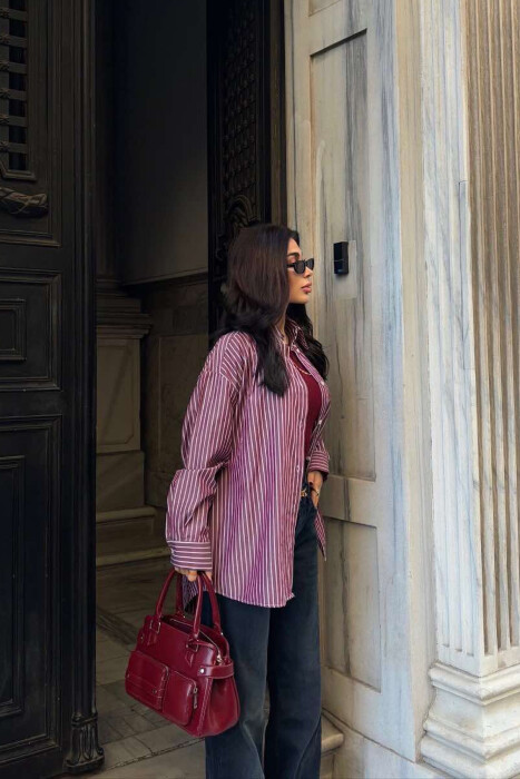 STRIPED DESIGN DETAIL WOMEN SHIRT BURGUNDY/VISHNJE - 5