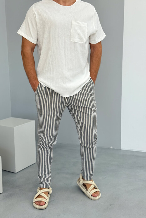 STRIPED DESIGN LACINGS MEN PANTS GREY/GRI - 2