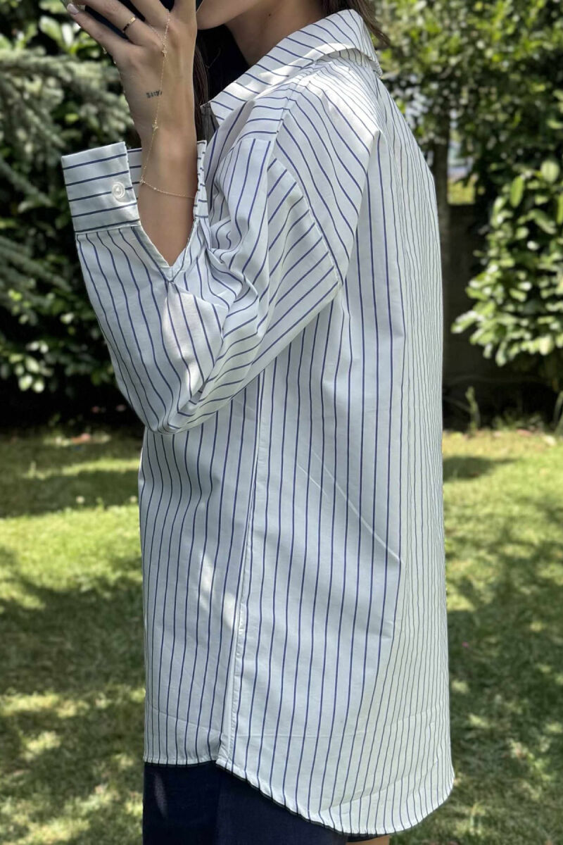 STRIPED DESIGN LONG SLEEVE WOMEN SHIRT WHITE-BLUE/BABL - 4