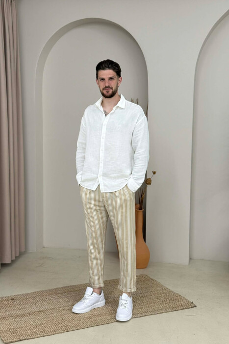 PANTALLONA ME VIJA PER MESHKUJ NE NGJYRE BEZHE - KLAUDIO FASHION