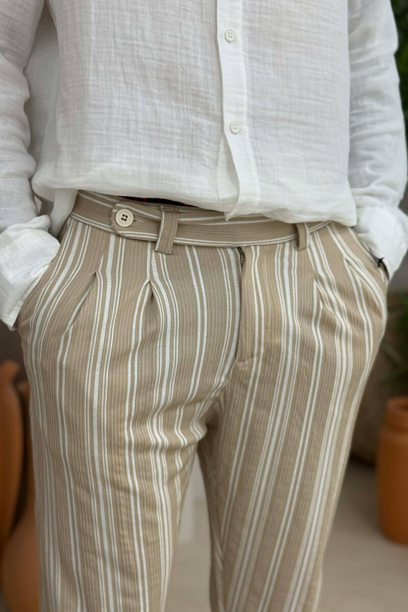 STRIPED DESIGN MEN PANTS BEIGE/BEZHE - 2
