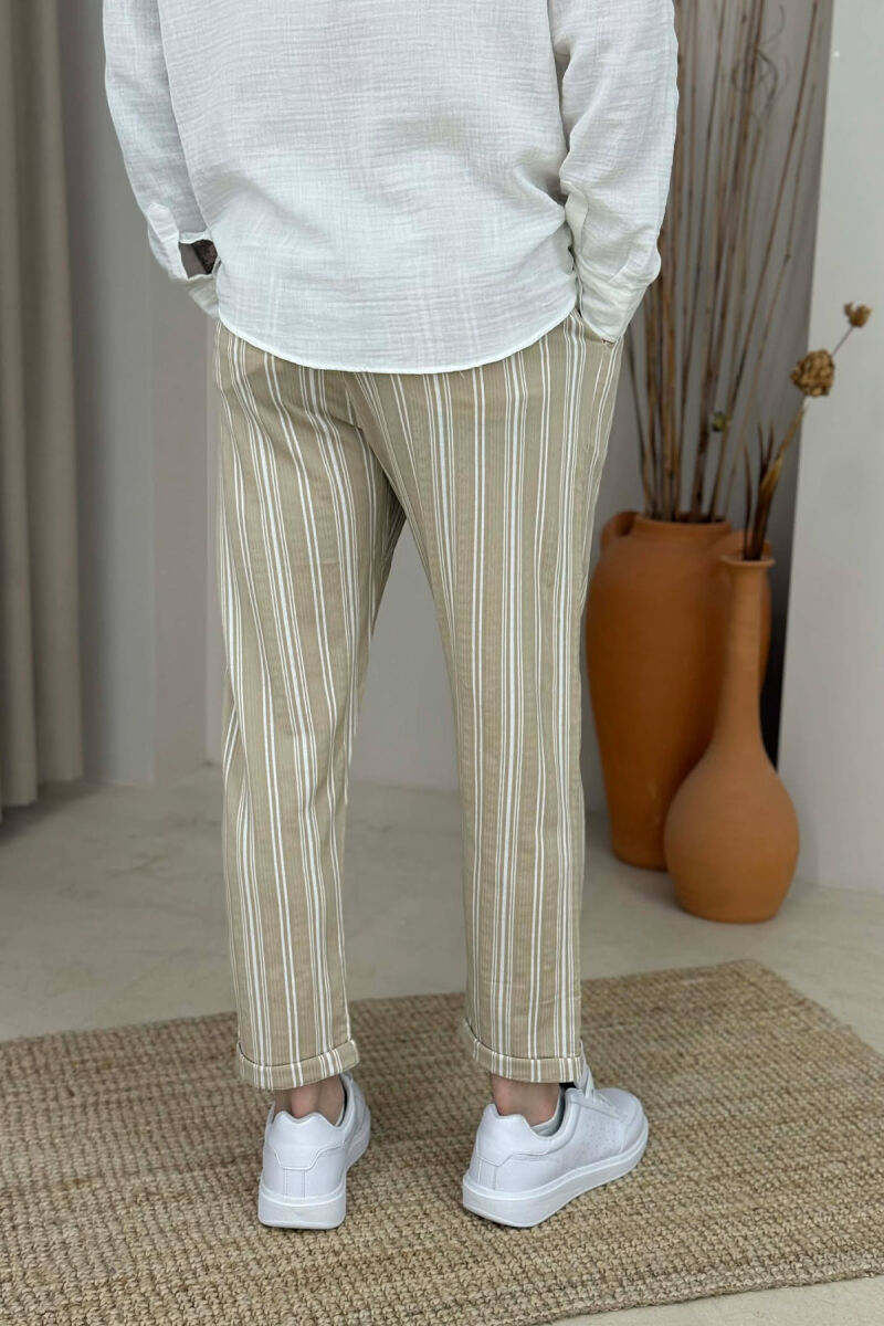 STRIPED DESIGN MEN PANTS BEIGE/BEZHE - 3