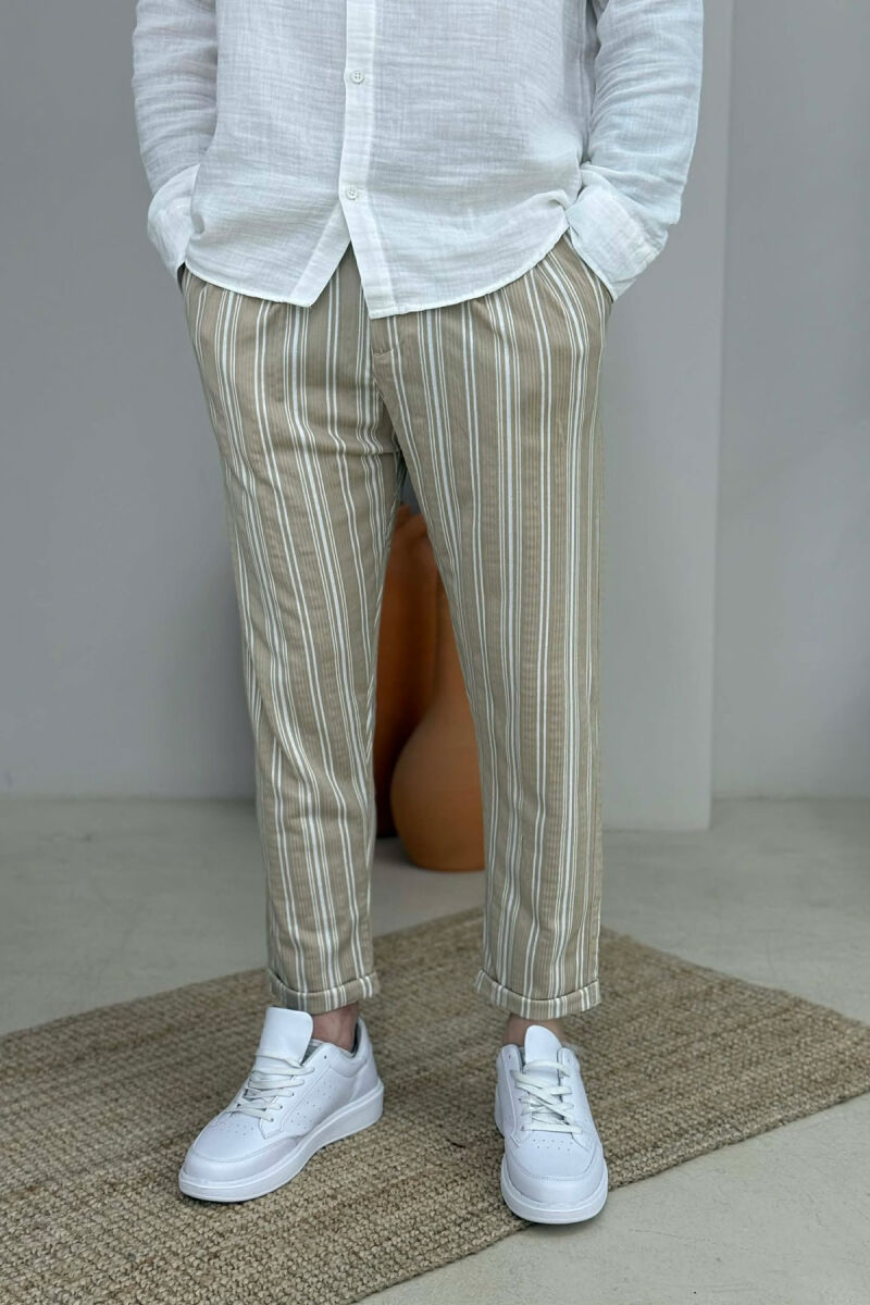 STRIPED DESIGN MEN PANTS BEIGE/BEZHE - 4