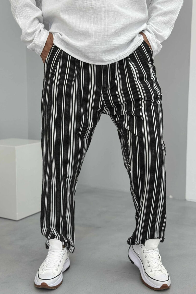 STRIPED DESIGN MEN PANTS WHITE-BLACK/BAZE - 2