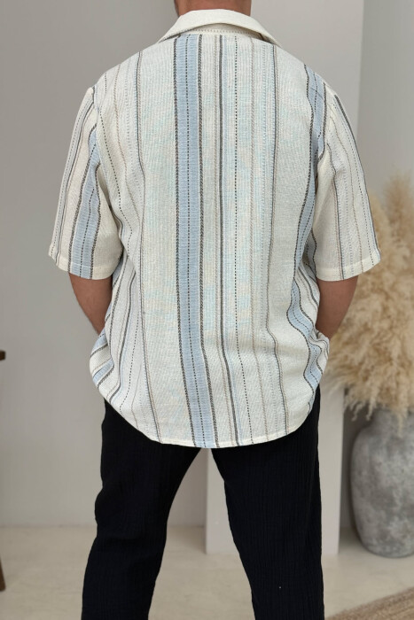 STRIPED DESIGN MEN SHIRT CREAM-LIGHTBLUE/KRBZ - 3