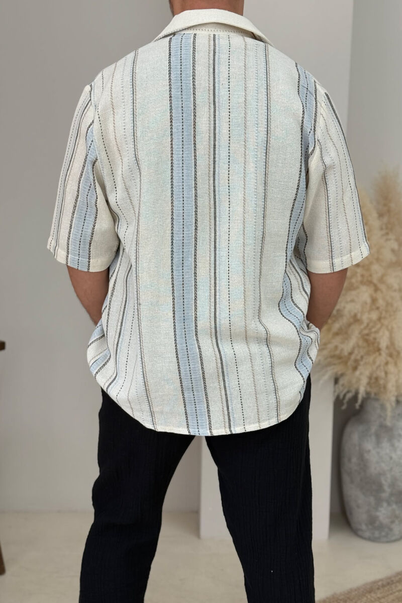 STRIPED DESIGN MEN SHIRT CREAM-LIGHTBLUE/KRBZ - 3